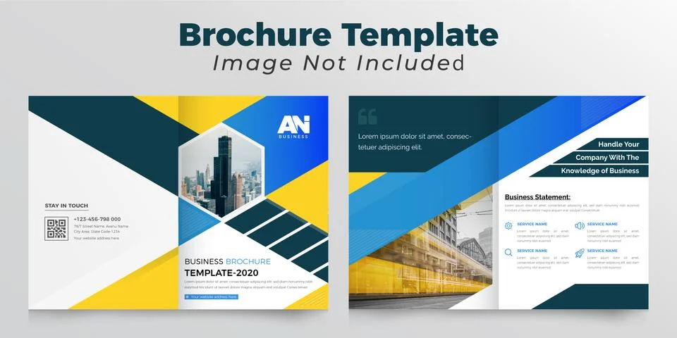 Blue and yellow color abstract bifold brochure deisgn Stock Illustration