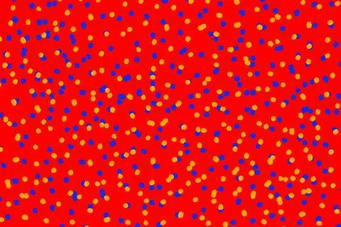 Blue and Yellow Dots Background on Red Background Stock Illustration