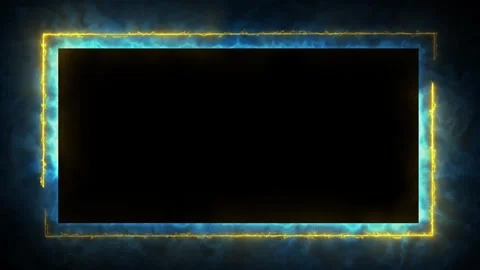 Blue and yellow electric effect neon glowing frame background. repetitive motion Видео 310733615