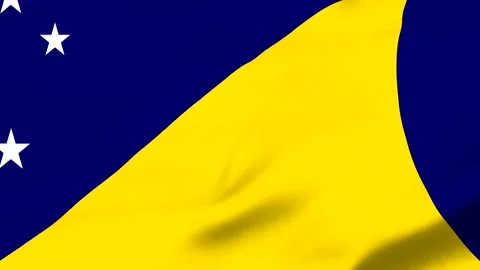 Blue and yellow flag with white stars waving in wind Video stock 343573223