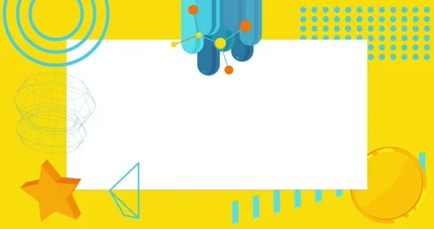 Blue and yellow geometric elements with white banner, space animation Stock Footage 261930643