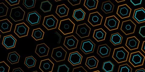 Blue and yellow geometric linear hexagons abstract futuristic modern backgrou Stock Illustration