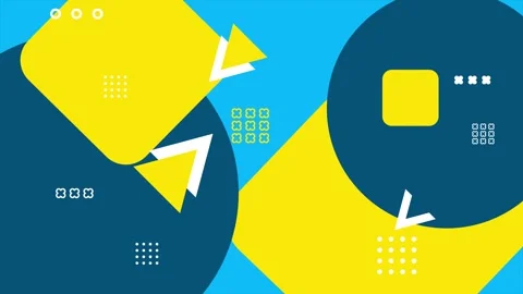 Blue and yellow geometric pattern elements and shapes in a abstract design Stock Footage 304939456