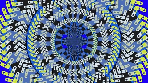 Blue and yellow geometric patterns rotate around a central design Stock Footage 347964439