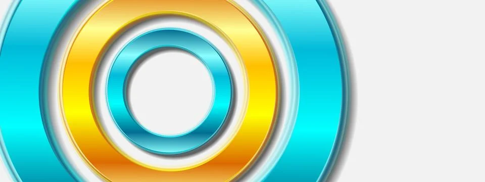Blue and yellow glossy rings abstract geometric background Stock Illustration