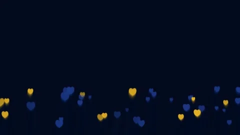 Blue and yellow hearts float up against dark background motion graphics. Video stock 341698590