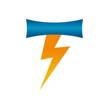 Blue and Yellow Lightning Bolt Abstract Illustration on White Background Stock Illustration
