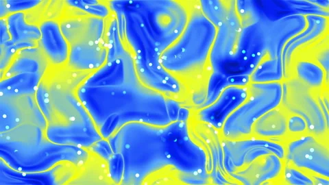 Blue and yellow liquidlike abstract pattern with white dots Stock Footage 334641029