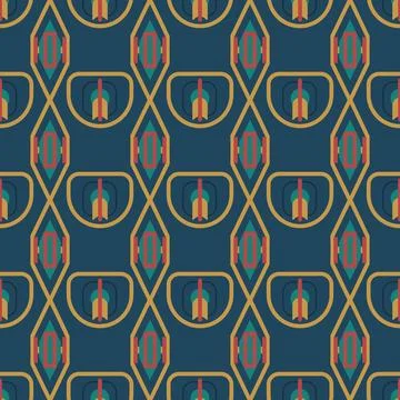 A blue and yellow pattern with a lot of arrows and numbers Stock Illustration