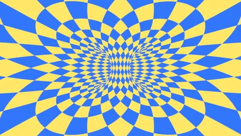 Blue and yellow psychedelic optical illusion. Hypnotic diamond background. Stock Footage 118091903