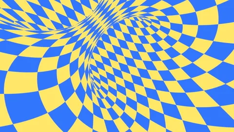 Blue and yellow psychedelic optical illusion. Hypnotic diamond background. Stock Footage 118092119