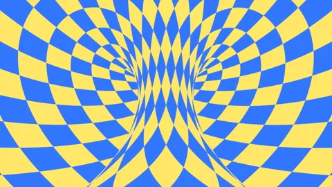 Blue and yellow psychedelic optical illusion. Hypnotic diamond background. Stock Footage 118092285