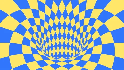 Blue and yellow psychedelic optical illusion. Hypnotic diamond background. Stock Footage 118092446