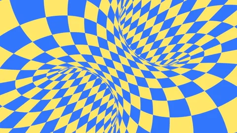 Blue and yellow psychedelic optical illusion. Hypnotic diamond background. Video stock 118092615