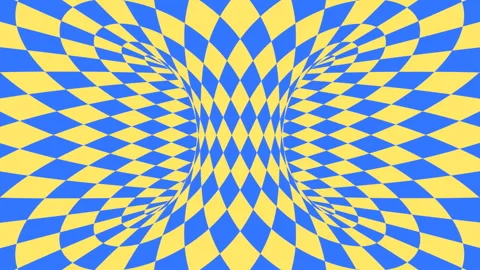 Blue and yellow psychedelic optical illusion. Abstract hypnotic background. Video stock 123312859