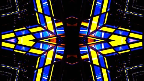 Blue and Yellow Screen Square Light Kaleidoscope Background VJ Loop in 4K Video stock 327969667