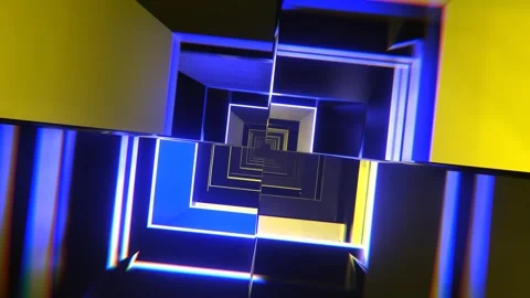 Blue and Yellow Shape-Shifting Cuber Tunnel Background VJ Loop l 4K Stock Footage 302560493