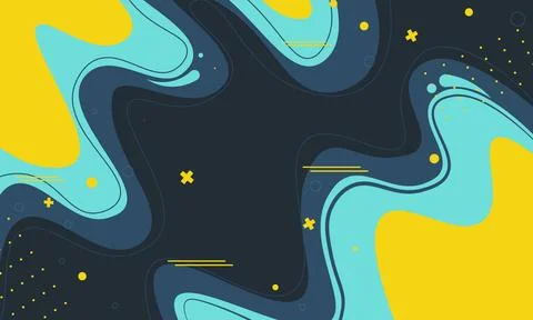 Blue and yellow simple flat design with wavy background. 库存插图