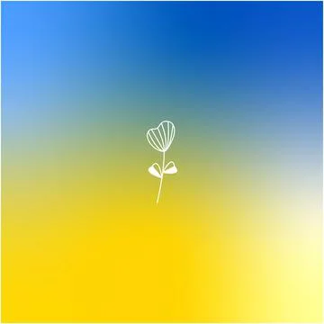 Blue and yellow smooth gradient background with one heart shaped flower. Abst Stock Illustration