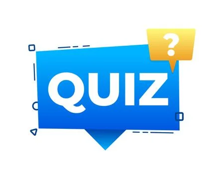Blue and yellow speech bubble announcing online quiz Stock-Illustration