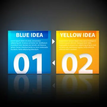 Blue and yellow square banners with arrows from one to the other, showing the Stock Illustration