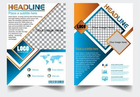 Blue and Yellow square shape annual report brochure flyer design template Stock-Illustration
