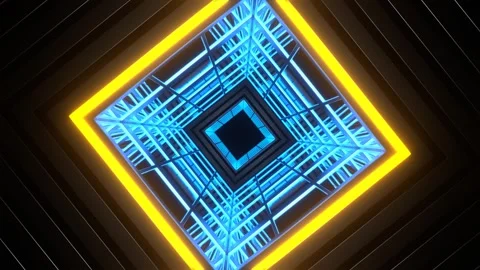Blue and Yellow Square Strobe Light Tunnel Background VJ Loop in 4K Stock Footage 261406061