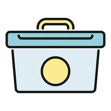 Blue and yellow storage container icon with handle Stock Illustration