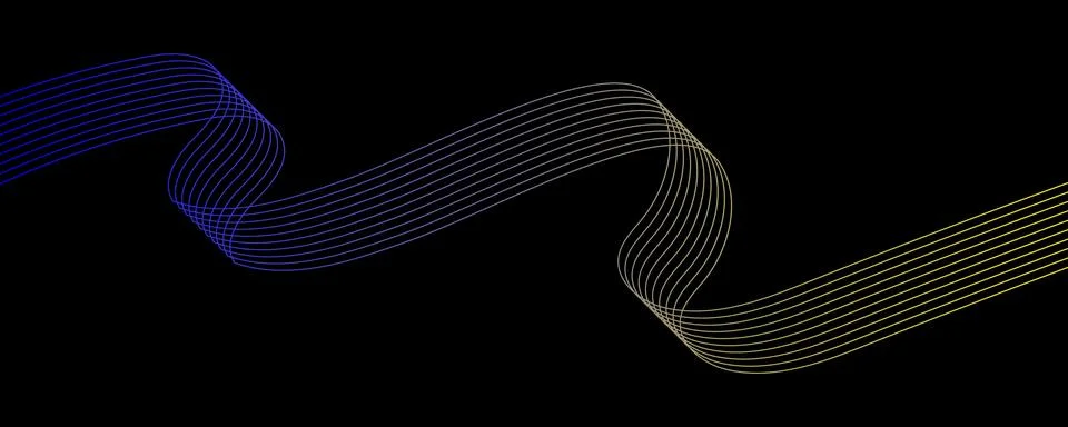 Blue and yellow waves pattern on a black backgroun 2 Stock Illustration