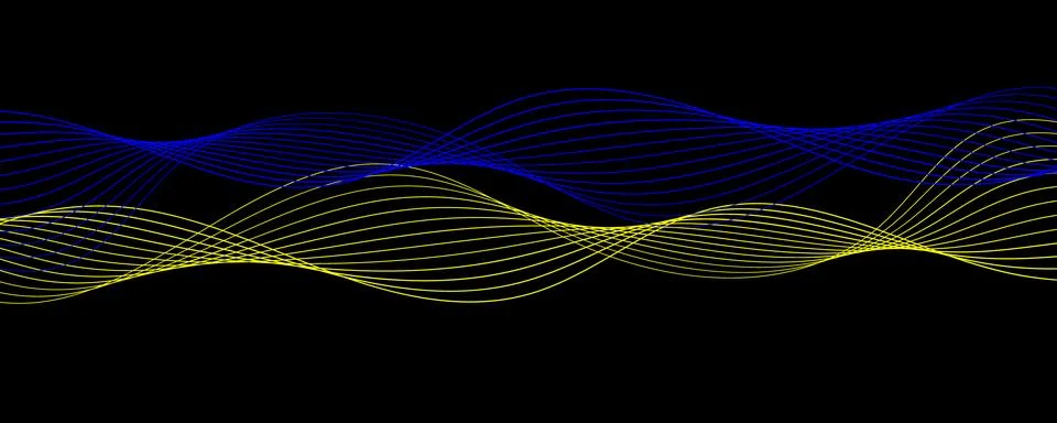 Blue and yellow waves pattern on a black backgroun 스톡 일러스트