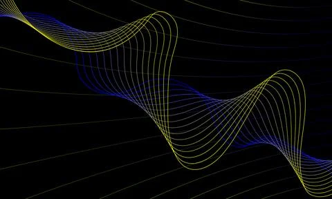Blue and yellow waves pattern on a black background 3 库存插图