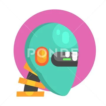 Blue Android Head Portrait, Part Of Futuristic Robotic And IT Science Series Of Stock Illustration