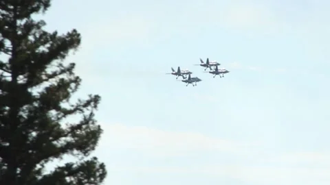 Blue Angels FA - 18A Fighter Jets Flys in Formation with Landing Gear Out Stock Footage 160447527
