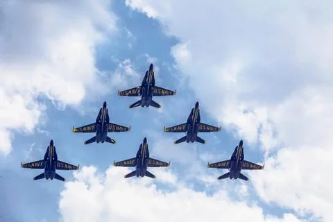 Blue Angels In Formation Flying Stock Photos