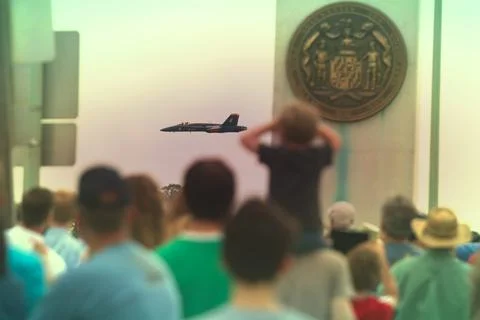Blue Angels Over Crowd Stock Photos