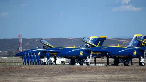 Blue Angels Pilots marching in formation at Miramar, San Diego - 09-25-2022 - 4k Stock Footage 220813538