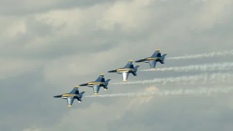 The Blue Angels precision flying team fly over Beaufort, South Carolina Stock Footage 239364792