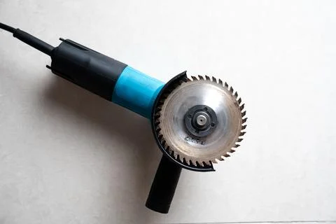 Blue Angle Grinder with Circular Cutting Disc, Close-up Product Shot Stock Photos