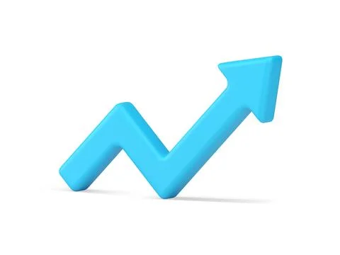 Blue angled arrow top pointing realistic 3d icon vector up pointer graph an.. Ilustração Stock
