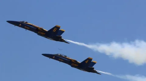 Blue Angles F/A 18 fighter jets flying slow Video stock 63757203