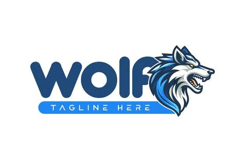 Blue angry Wolf vector logo template Stock Illustration