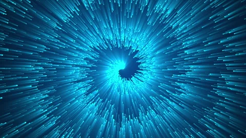 Blue animated abstract spiral background made of glowing particles Video stock 244339449