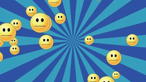 Blue Animated Background Smiley Emoticons Emoji Cartoon Style Stock Footage 228807897