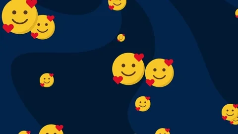 Blue Animated Background Smiley Emoticons Emoji Cartoon Style Stock Footage 228808104