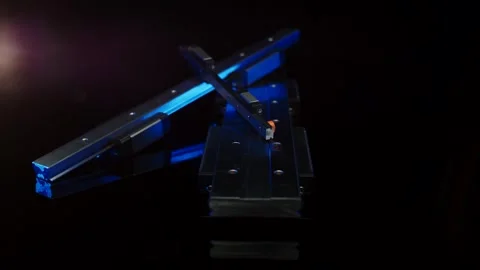 Blue Anodized Aluminium Linear Guide Rail, Studio Product Shot, Rotating View Vídeo Stock 341506280