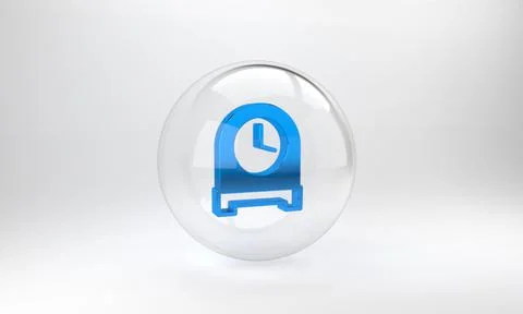 Blue Antique clock icon isolated on grey background. Glass circle button. 3D  Stock Illustration