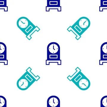Blue Antique clock icon isolated seamless pattern on white background. Vector Stock Illustration