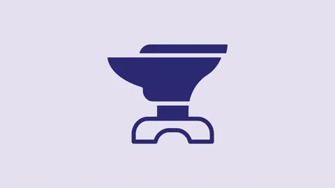 Blue Anvil for blacksmithing and hammer icon isolated on purple background Stock Footage 232859335