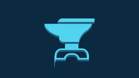 Blue Anvil for blacksmithing and hammer icon isolated on blue background. Metal Stock Footage 235940108