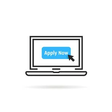 Blue apply now button in linear laptop Stock Illustration